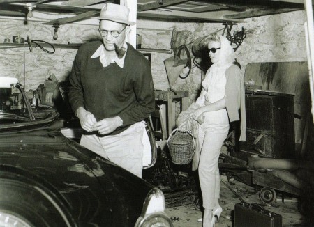 The Millers inside their garage at Roxbury, 1957